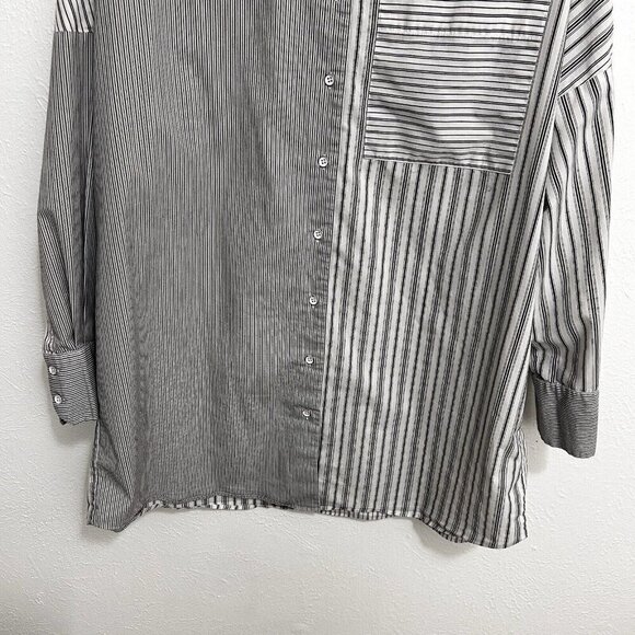 URBAN OUTFITTERS Button Up Mixed Print Striped Tunic Blouse Dress White/Black M - Picture 3 of 10